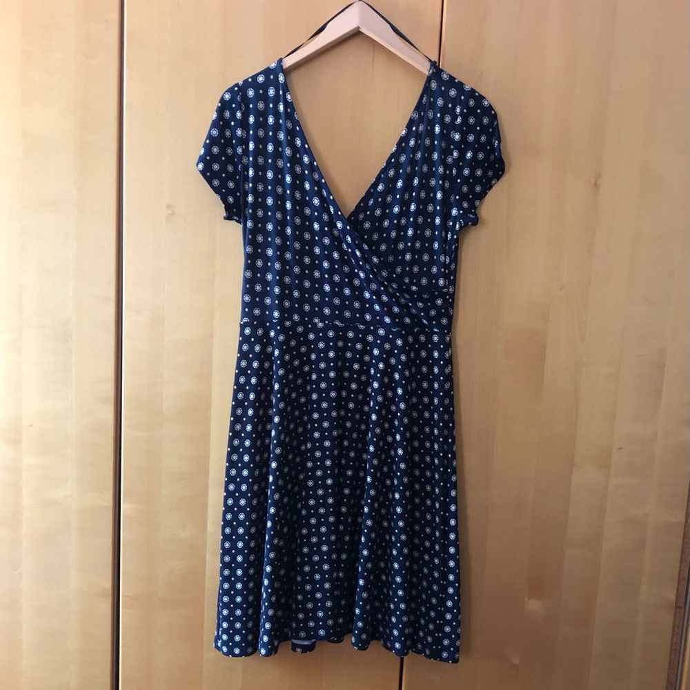 Kaileigh Navy Dress with White and Yellow Print